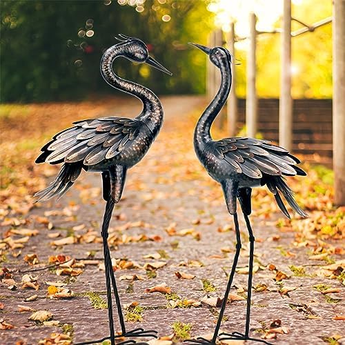 Shorayn Metal Crane Garden Statue, Garden Sculptures & Statues, Bronze Crane Ornaments Yard Art for Backyard Patio Lawn Decorations - Image 4