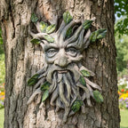 13.2" Real Tree Face Hugger Statue, Resin Elves Sculpture with Foliage Features, Large Outdoor Tree Hugger for Yard Art, Halloween Trees Decorations Outdoor Wall Mounted Statue - Image 2