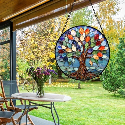Colorful Tree of Life Stained Glass Window Hanging Suncatcher Gifts 12" - Image 6