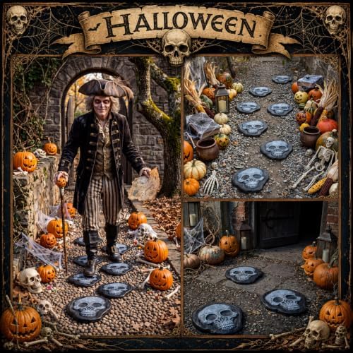 Landical 6 Pack Halloween Decorative Stepping Stones for Garden,Skull - Image 3