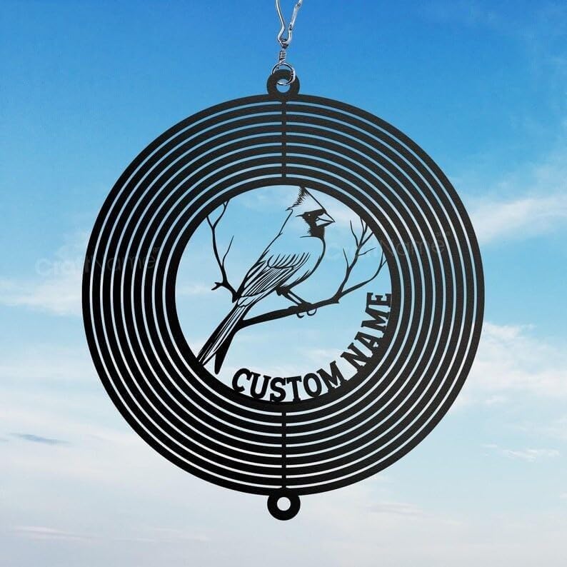 Personalized Cardinal Metal Wind Spinner, Custom Bird Hanging Yard Art, Remembrance Outdoor Decor (Cardinal Garden Wind Spinner) - Image 3