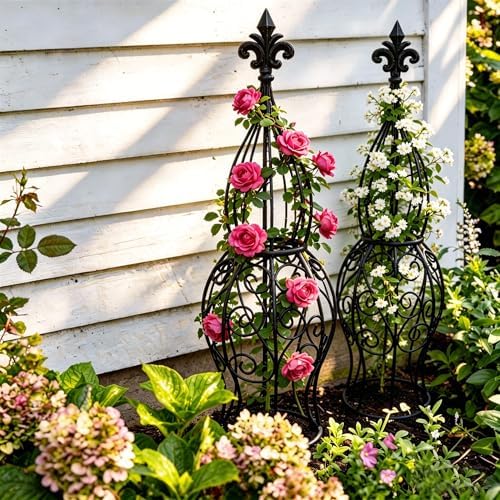 2-Pack Iron Garden Obelisk Trellis, 30" Rose Climbing Plant Support - Image 3