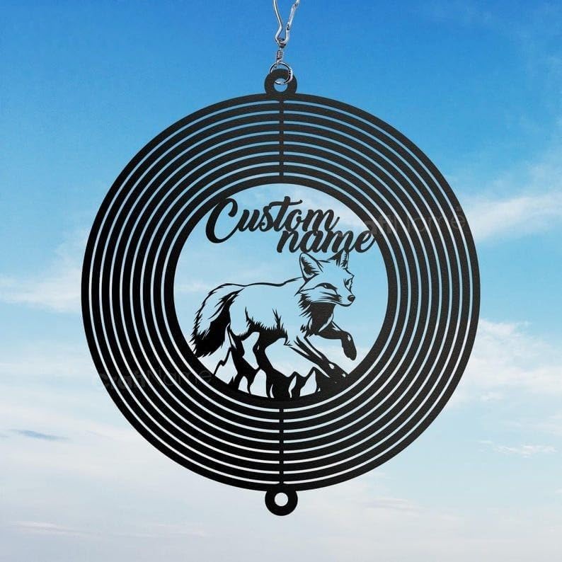 Personalized Fox Metal Wind Spinner, Custom Wildlife Hanging Yard Art, Woodland Outdoor Decor (Fox Garden Wind Spinner) - Image 2