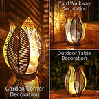 Solar Garden Lights Waterproof Decorations,Crackle Globe Glass,Metal Palm Leaf Solar Lights for Outdoor Decor On Garden,Patio,Yard,Front Porch,Tabletop Lamp-Perfect Gifts - Image 2