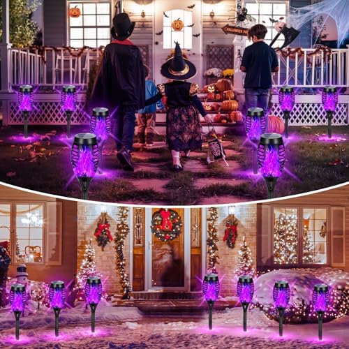Purple Halloween Solar Lights Outdoor with Flickering Flame, 10 Pack - Image 5