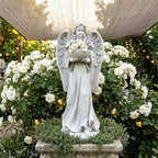 Outdoor Angel Statue with Birdbath, Garden Sculpture Decorations for Yard Patio Deck Home Entryway Hallway (Angel-Grey) - Image 5