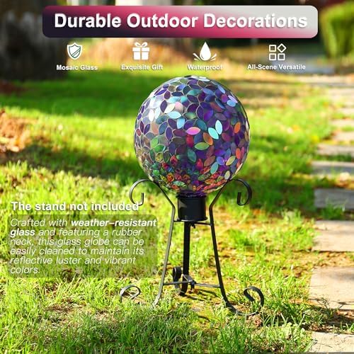 VOREEN Mosaic Gazing Ball Outdoor, 10 Inch Purple Iridescent Glass Garden Globe, Decorative Garden Ball for Yard Lawn Patio Decor - Image 5