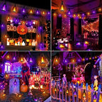 iBaycon 42FT 15 LED Solar Flame Halloween String Lights, Warm White+Purple - Image 2