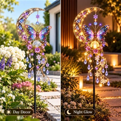 Moon Butterfly Garden Stake Light with Crystal Pendant，#B 2PCS - Image 3