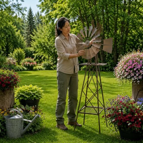 Red Carpet Studios Windmill Wind Spinner Garden Décor Farmhouse Style Galvanized Rooster Yard Art, Stands 67" Tall, Rustic Metal Rooster - Image 3