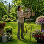 Red Carpet Studios Windmill Wind Spinner Garden Décor Farmhouse Style Galvanized Rooster Yard Art, Stands 67" Tall, Rustic Metal Rooster - Image 3