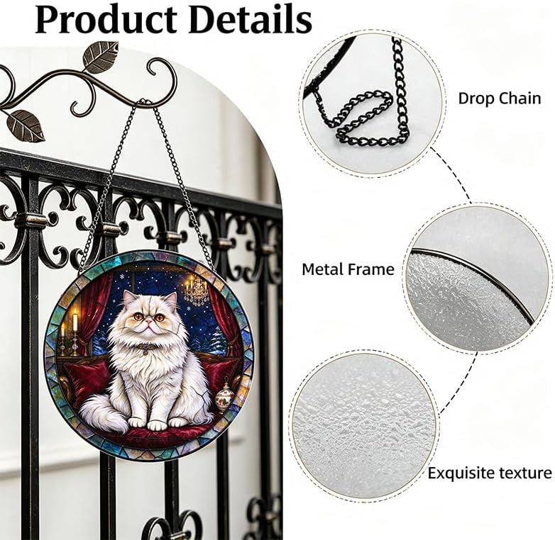 Stained Glass Window Hanging Persian Cat Suncatcher Gifts for Mom 11.8" - Image 3