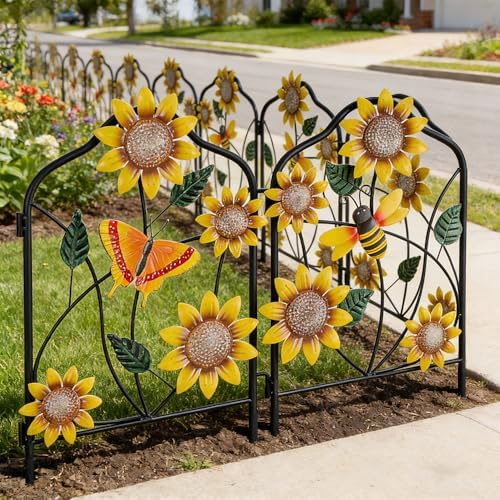 hogardeck Garden Decor for Outside, Set of 2 Metal Fence Decorative Garden Stakes with Flowers for Sunflower Decor, Yard Signs for Outdoor Patio Lawn Backyard Porch - Image 3
