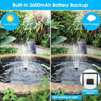 Biling 8W Solar Fountain Pump, Solar Water Pump with 3600mAh Battery Backup Work All Day, 5ft Tubing 5 Nozzles, Solar Fountain for Bird Bath, Garden Pond, Fish Tank and Hydroponics - Image 3