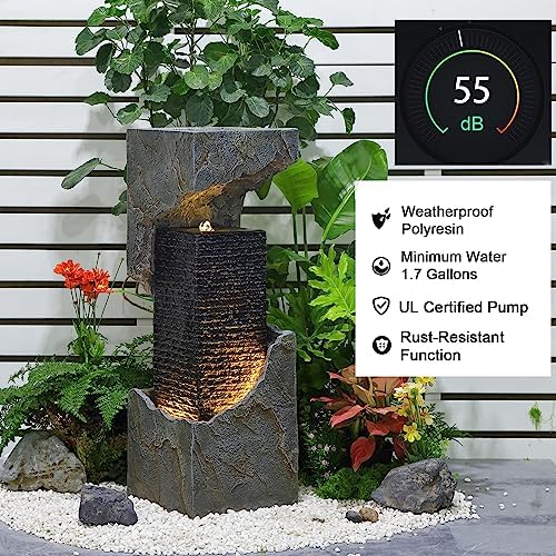 Water Fountain Outdoor Garden 35.4" H Modern Outdoor Fountains and Waterfalls with Lights Flooring Standing Indoor Water Fountains for Garden, Patio, Deck, Backyard, Porch and Home Art Decor - Image 5