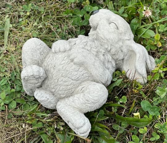 Giggling Laying on Back Rabbit Concrete Rabbit Garden Statue White Rabbit Figurine Stone Rabbit Memorial 1 - Image 3