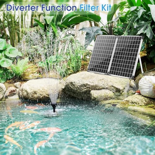 Antfraer 55W Solar Pond Pump with Filter Kit - Foldable Monocrystalline Solar Panel, Pond Filter for Outdoor Ponds, Koi Ponds, Waterfalls & DIY Water Features (17FT+10FT Power Cord) - Image 2