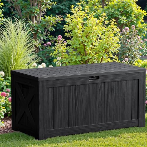 JUMMICO 120 Gallon Resin Deck Box, Large Outdoor Storage Box Waterproof & Lockable for Garden, Patio, Pools (Black) - Image 7