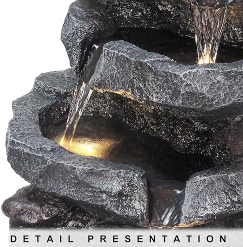 5-Tiered Cascading Rock, 22" High Outdoor Garden Waterfall with LED Lights and Pump, Resin Water Fountain for Garden, Patio, Yard, Deck Decor (22" High 5-Tiers) - Image 5