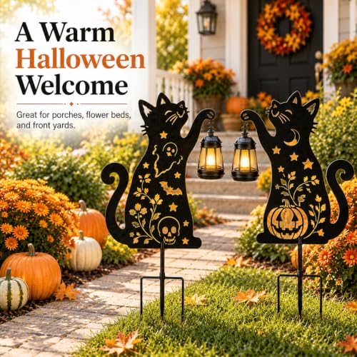 2 Pack Black Cat Solar Lights Set Metal Decorative Solar Cat Hanging Lights Outdoor, Waterproof Garden Decor,Outdoor Ornament Perfect，Ghost Cat - Image 7