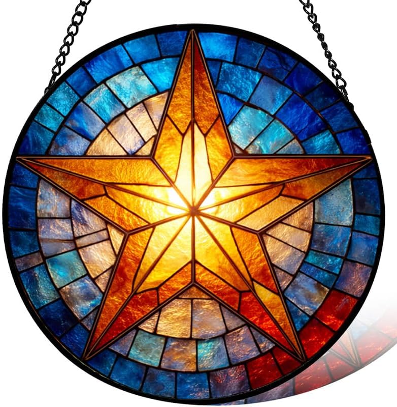 Stained Glass Window Hanging，Star 11.8in Sun Catchers Indoor Window, Home Decor Inside and Outside the Cottage, Gifts for Women by Unknown