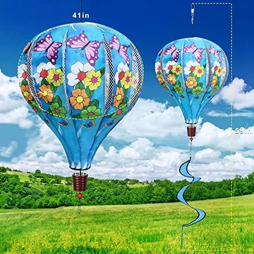 Giant Rainbow Butterfly Hot Air Balloon Garden Wind Spinners Large Pinwheels Lawn Yard Catchers Ornaments Windmills Outdoor Hanging Decor Whirligigs Wind Hanging Windsock 2Pack - Image 2