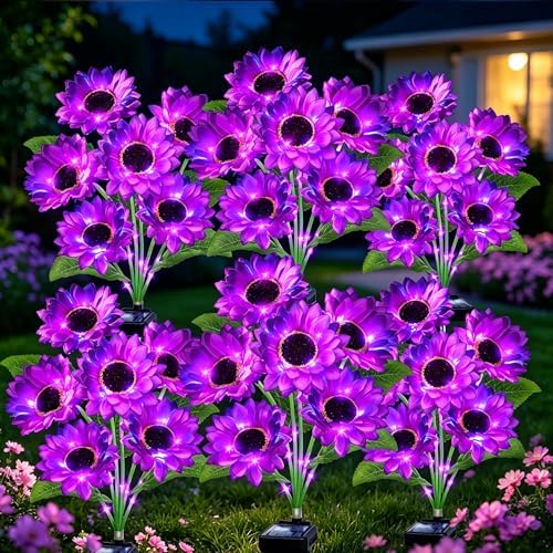 Solar Lights Outdoor, Gift for Women Mom Grandma Friends, 6 Pack 36 Solar Purple Sunflower Lights, Solar Flower Lights Waterproof, Outside Sunflower Decor Lights For Landscape Yard Patio Lawn Pathway by yulloyello