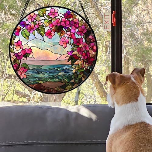 Stained Glass Window Hanging Flower Lake Suncatcher Gifts for Women 12" - Image 3