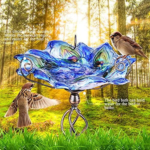 VCUTEKA Glass Bird Bath Outdoor Birdfeeder with Metal Stake Garden Decor - Image 3