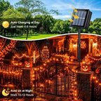 QITONG Solar Halloween String Lights, 2 Pack Each 66ft 200 LED Orange led Lights Outdoor Waterproof, Green Wire Twinkle Light with 8 Modes for Outside - Image 3