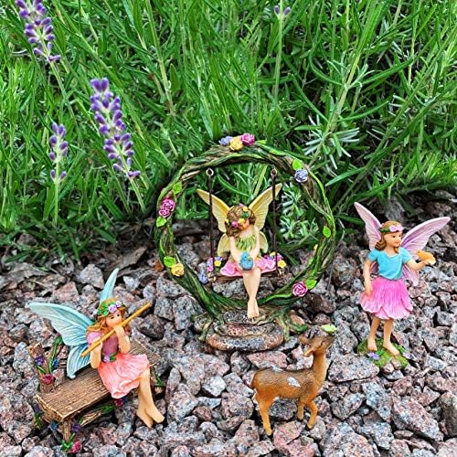 Mood Lab Fairy Garden Figurines with Swing - Miniature Decor Set (6 pcs) - Statues & Accessories - Outdoor & Indoor Garden Decor - Image 6