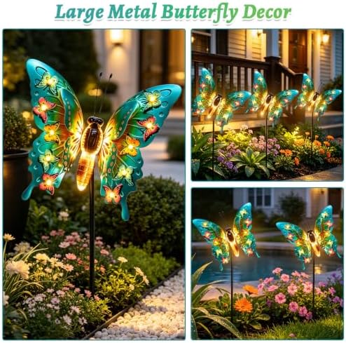 Solar Butterfly Lights Outdoor, Large 41" Metal Garden Decor Outdoor Lights - Image 6