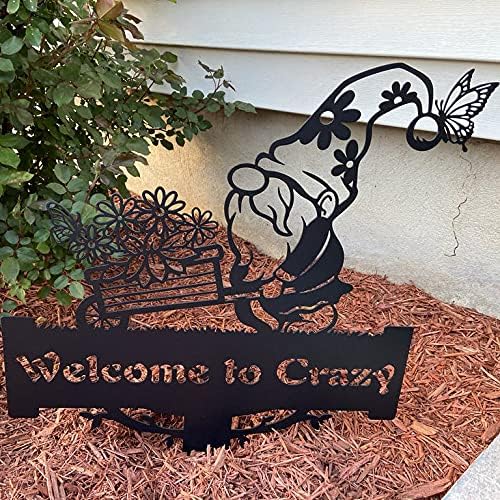 Custom Garden Gnome Monogram Metal Yard Sign – Personalized Outdoor Decor with Gnome & Wheelbarrow – Custom Name House Sign, Cute Garden Art, Patio & Lawn Decoration - (Penny Vein, 14" x 20") - Image 5