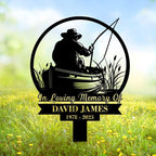 Personalized Memorial Plaques for Outdoors Old Fisherman Grave Marker Metal Garden Stakes Fishing Dad Memorial Gifts Sympathy Gifts for Loss of Loved One (Old Fisherman) by DINOMAN