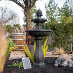 XBrand 44" H Fiberglass/Resin 2-Tier Solar Water Fountain w/Solar Panel and Auto-Shut Off Pump, Solar Garden Fountain, Tall Outdoor Fountain, Two Tiered Birdbath Fountain, Black - Image 2