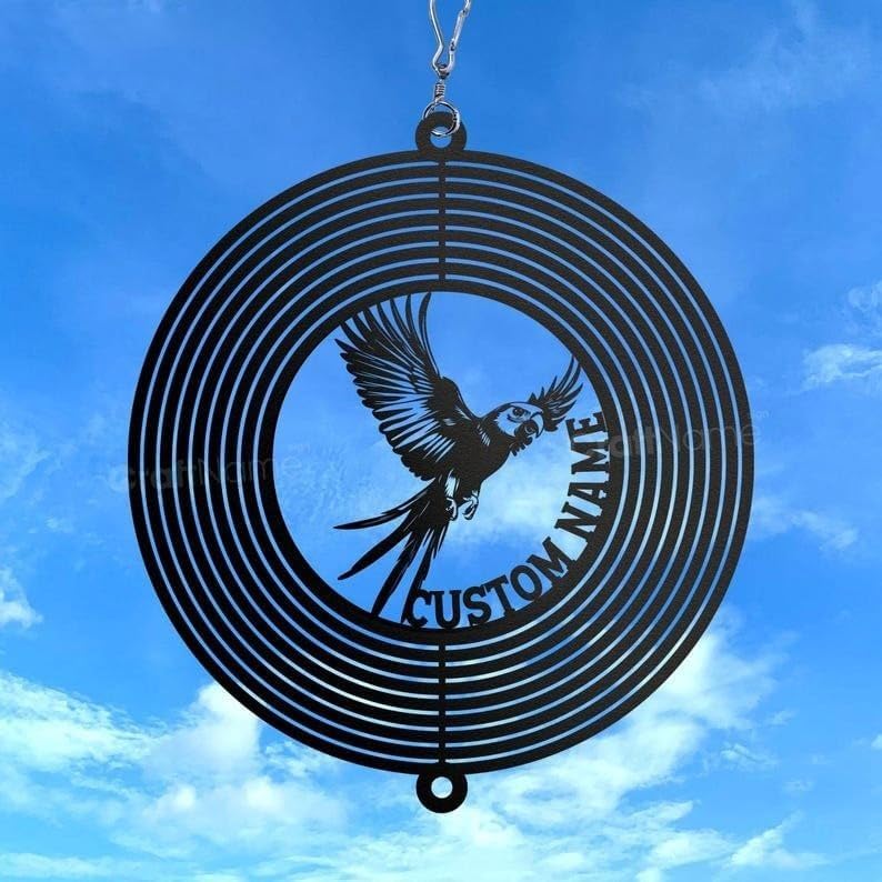 Personalized Parrot Metal Wind Spinner, Custom Tropical Bird Hanging Yard Art, Outdoor Decor (Parrot Garden Wind Spinner) - Image 2