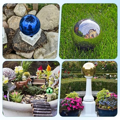 M METERXITY 2-Pack Garden Gazing Globes Ball 4.7 Inch 201 Stainless Steel Hollow Mirror Reflective Floating Ball for Garden/Pond/Home/Yard Outdoor Decoration [Silver] - Image 6