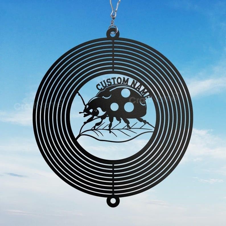 Personalized Ladybug Metal Wind Spinner, Custom Hanging Yard Art, Nature Inspired Outdoor Decor (Ladybug Garden Wind Spinner) - Image 3