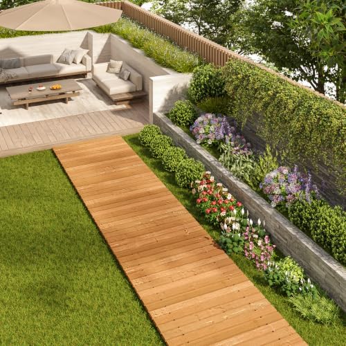8FTx25''W Straight Wooden Garden Parhway WalkwayOversize Outdoor Roll Out Decorative Patio pavers Path Wood Flooring Non-Slip Surface Road Floor for Yard Lawn Vegetable Garden Wedding Party (Brown) - Image 2