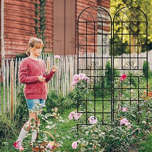 4 Pack 86.2x19.7in Metal Garden Trellis for Climbing Plants,Black Metal Garden Trellis for Vines Plant Rose Vegetable Support,Large Decorative Outdoor Trellis - Image 6