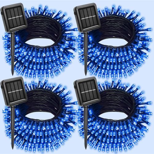4 Pack Solar Christmas Lights Outdoor Waterproof, 132FT 400LED Solar String Lights Green Wire Fairy Lights, Solar Twinkle Lights with 8 Lighting Modes for Xmas Garden Decorations (Blue) by Unknown