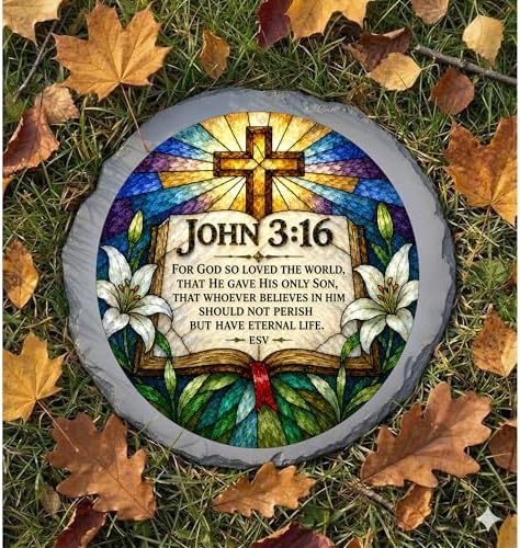 Magnolia Garden 10-Inch John 3:16 Scripture Stepping Stone - Faux Stained Glass Bible Verse Garden Stone, Weather-Resistant Resin Pathway Accent, Christian Cross Outdoor Yard Decor & Walkway Plaque - Image 6
