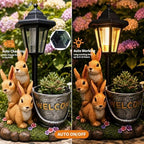 Solar Garden Statues Bunny Decor, 12.7" Upgraded Outdoor Rabbit Figurine with Welcome Planter & 3-Panel LED Lantern, Waterproof Resin Animal Yard Art Sculpture, Gardening Gifts for Women Mom Patio - Image 5