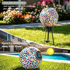 VOREEN Solar Gazing Ball, 10" Mosaic Glass Gazing Globe with Solar Light, Handmade Outdoor Patio Lawn Garden Decor Sphere, Colorful Daisy Design - Image 2