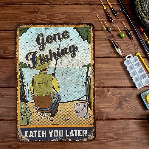 Fishing Décor Gone Fishing Catch You Later Fishing Signs For Home Lodge Décor Fish Décor Gifts For Men Fishing Poster Funny Signs Rustic Fishing Sign 108122001112 - Image 2