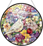 9.84 Inch Doves Mother Suncatcher Stained Glass Window Hanging Handmade Stained Glass Suncatchers Metal Chain Garden Decor Gift for Women Christmas Thanksgiving by Unknown