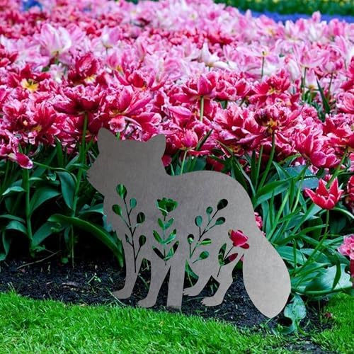 Animal Floral Metal Garden Stake | Raw Metal Patinas Over Time | Yard Art Decor Spring Summer Decorations Flower Bed Plant Stakes Marker (Racoon) - Image 4