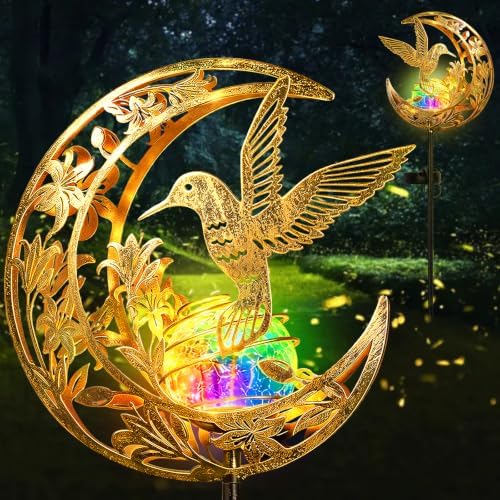 Solar Lights Outdoor Decor Hummingbird Colorful Cracked Glass Moon Lights by kyoryuger