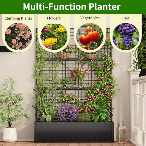 Privacy Planters for Patio – Metal Raised Garden Bed with Trellis and Privacy Screen, 71"×47.2"×16" Planter Box with Drainage Holes for Climbing Plants, Vegetables, and Vines, Outdoor Backyard Black - Image 6