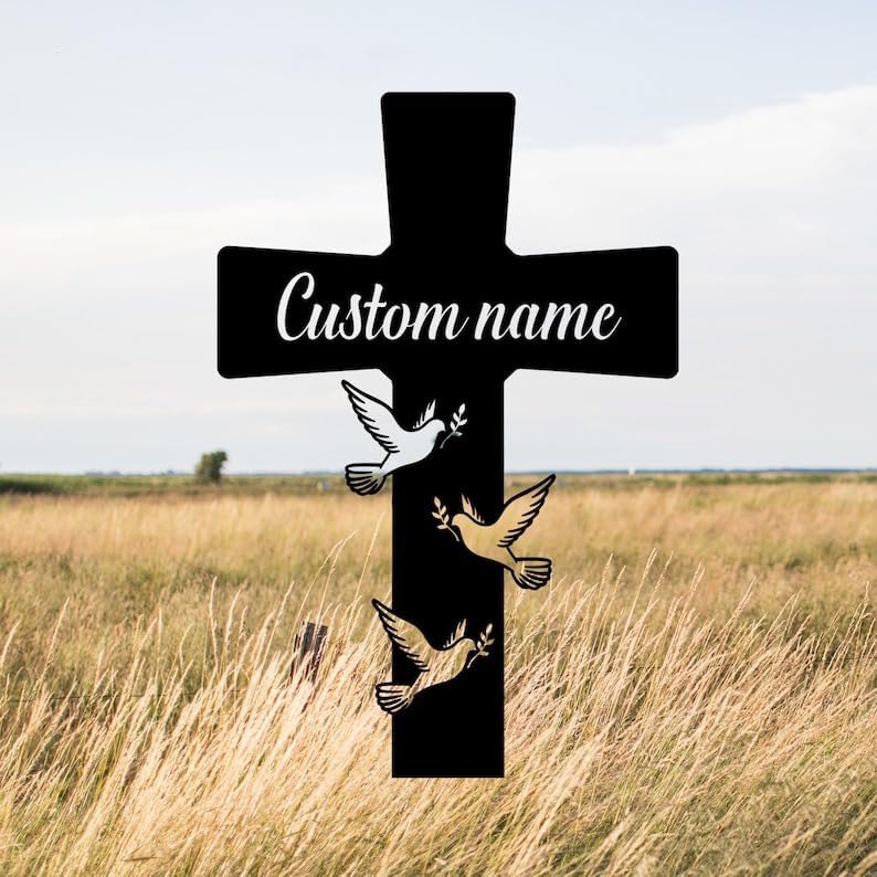 DINOMAN Personalized Memorial Plaques for Outdoors Dove Mom Dad Cross Grave Marker Metal Garden Stakes Mom Dad Memorial Gifts Sympathy Gifts for Loss of Loved One (Dove 1) - Image 2